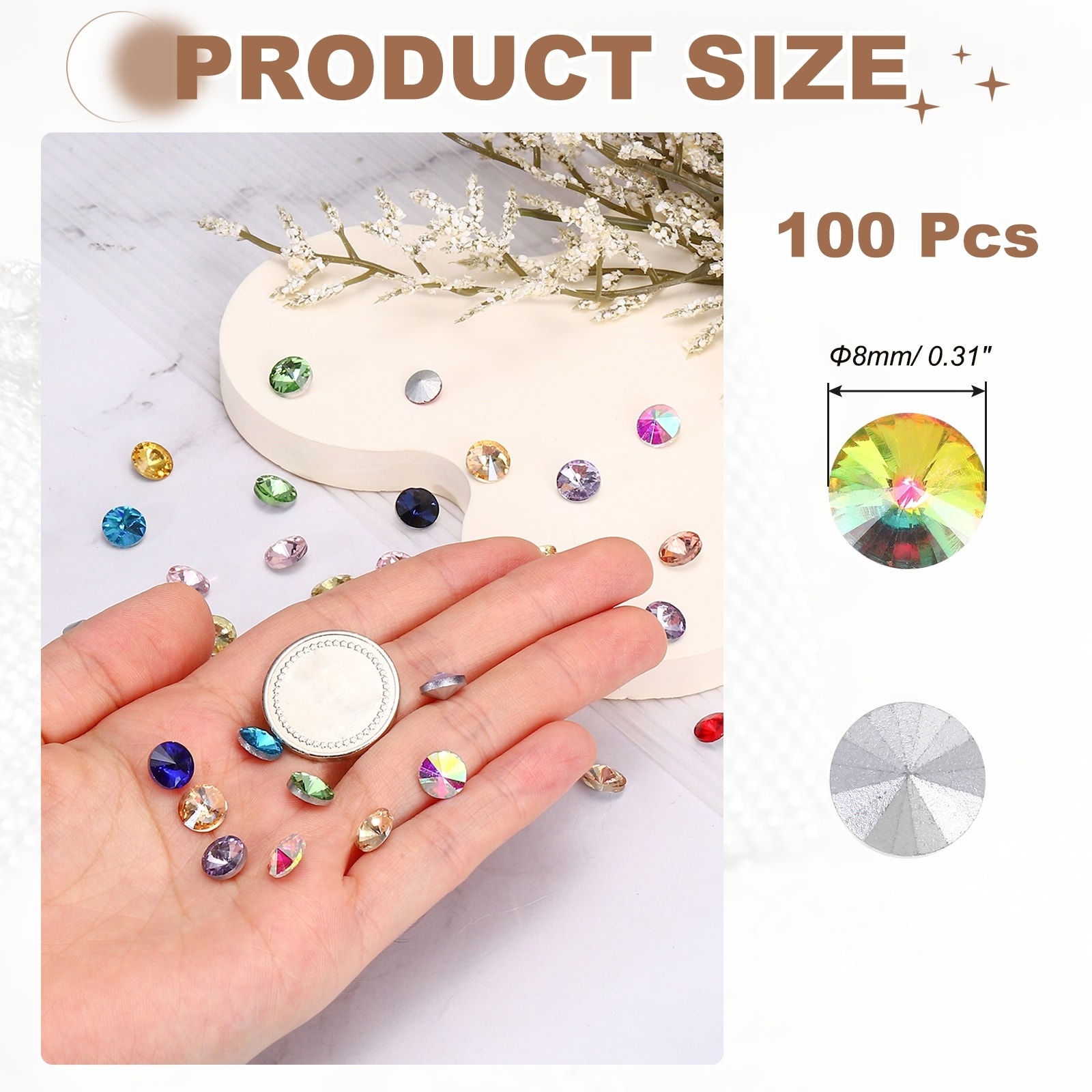 Pointed Back Rhinestones, Round Glass Rhinestone Faceted Crystal Cabochon Gems for Nail Arts