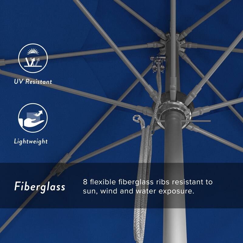 California Umbrella 11' Rd Aluminum Frame, Fiberglass Rib Market Umbrella, Push Open, Anodized Silver Finish, Olefin Fabric