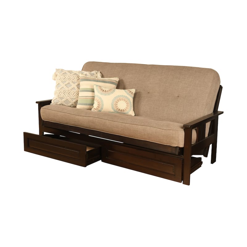 Somette Beli Mont Espresso Finish Futon Set with Linen Mattress and Storage Drawers