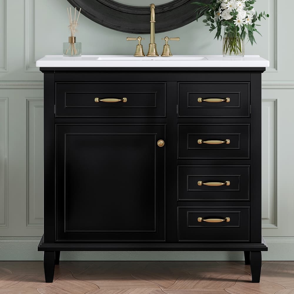 Roomfitters 36" Bathroom Vanity with Sink, Solid Wood Frame, 2 Flip Drawers & Soft-Close Cabinet with Door Rack