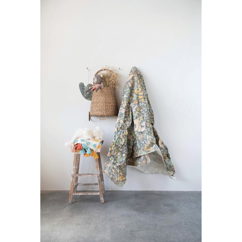 60"L x 50"W Woven Cotton Throw with Tufted Dots & Tassels