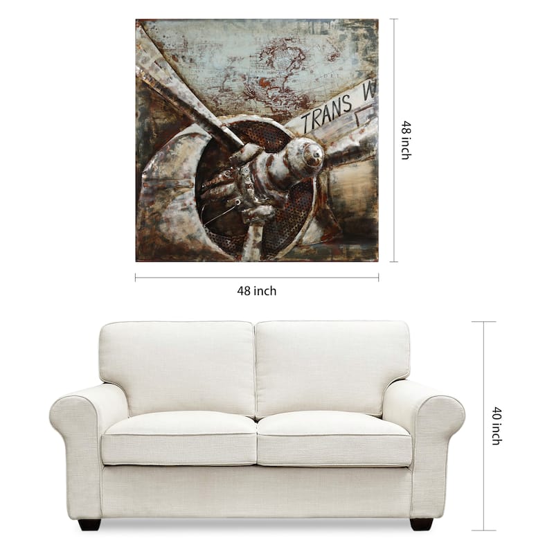 "Retro Airplane II" Mixed Media Iron Hand Painted 3D Wall Art