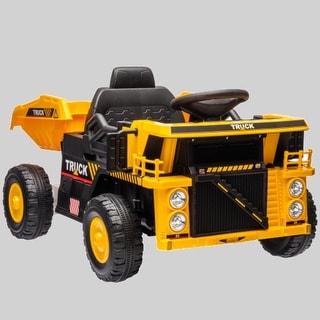 Kids 12V Electric Dump Truck with Automatic Lifting Bed, Spring Suspension Wheels, Shovel, Music & LED Headlights, 3-5 Years