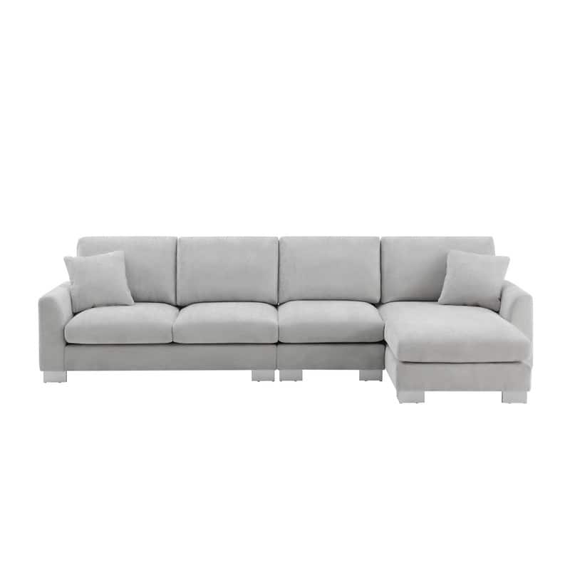Modern Oversized Long Couch with 2 Pillows, L-shaped Sectional Sofa with with Chaise Lounge