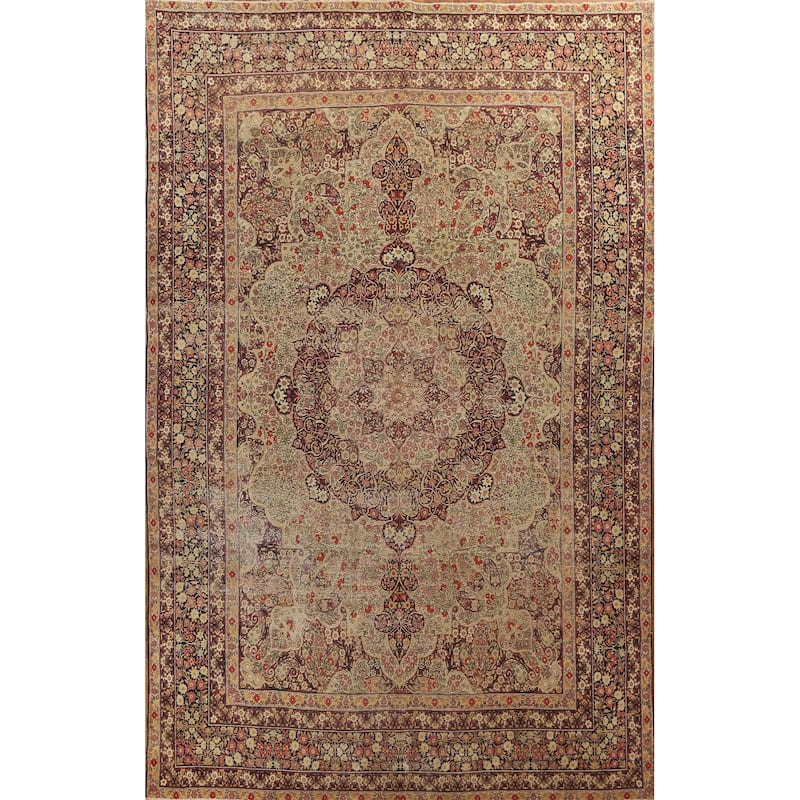 Pre-1900 Antique Kerman Lavar Persian Area Rug Handmade Wool Carpet - 9'2" x 13'5"