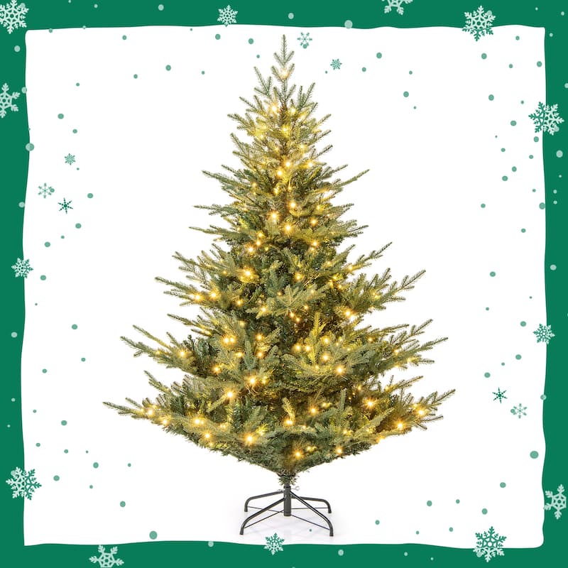 Gymax Pre-Lit Artificial Christmas Tree Hinged Xmas Tree w/ PVC & PE - 6 Foot