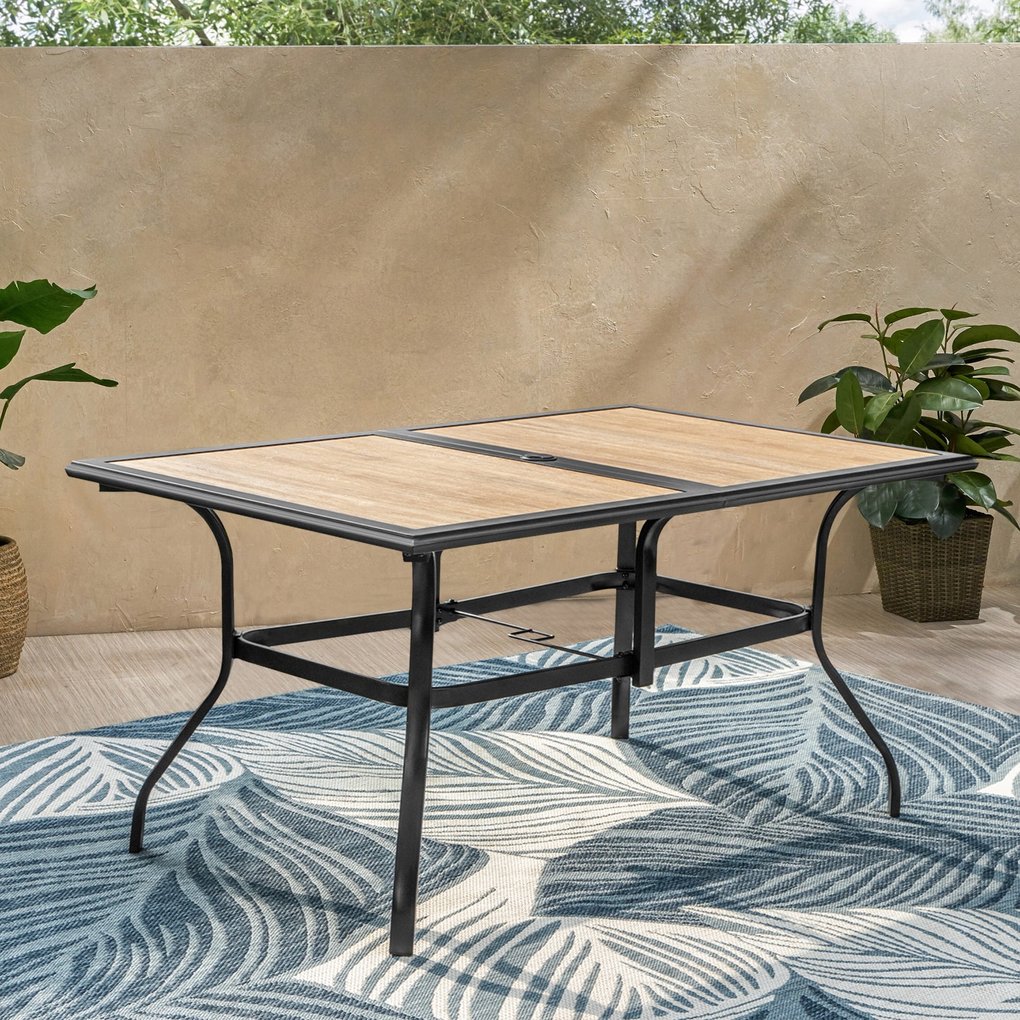 hampton outdoor patio table with umbrella hole Enlarged Metal Square Dining perfectly fitting most standard outdoor umbrellas to provide shade from the harsh sun and light rain Woodard Hampton Cast Aluminum Round