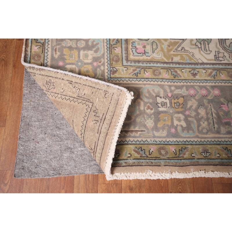 Gray Tabriz Persian Vintage Rug Hand-Knotted Medallion Wool Carpet - 9'8"x 12'9"