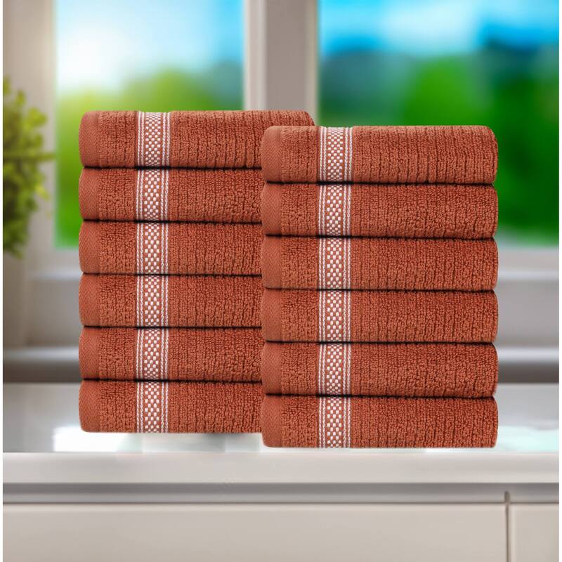 Superior Brea Zero Twist Cotton Ribbed Face Towel Washcloth Set of 12