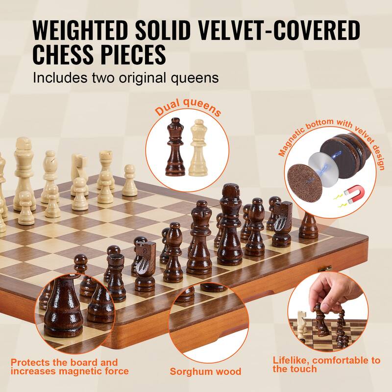 VEVOR Wood Chess Set Chess Checkers Game Set for Adults Kids Tournament Professional Beginner