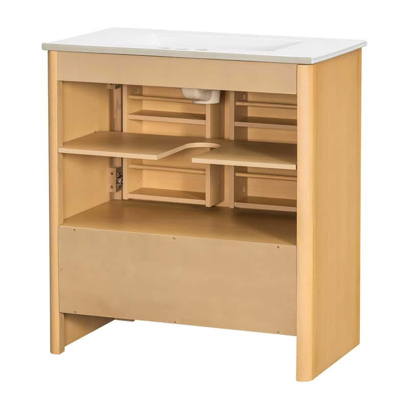 Christopher Knight Home - Harlow Modern 30" Bathroom Vanity with Ceramic Sink, Soft-Close Doors & Drawer, Adjustable Shelf