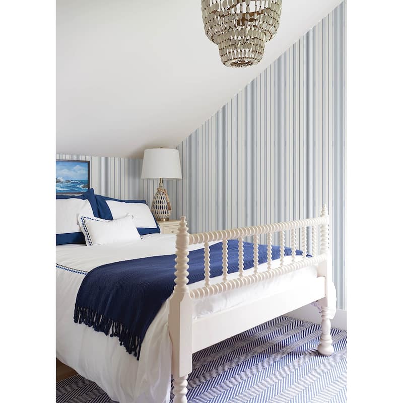 A-Street Prints Navarres Stripe Blue Faux Linen Wallpaper