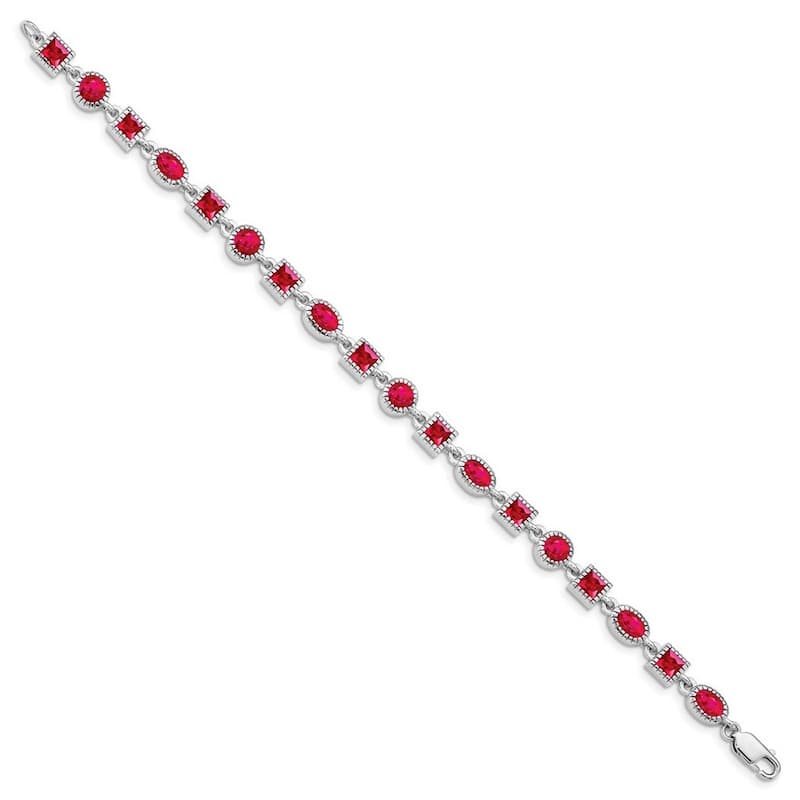 Curata 925 Sterling Silver Textured Polished Ruby Bracelet 7 Inch Lobster Claw