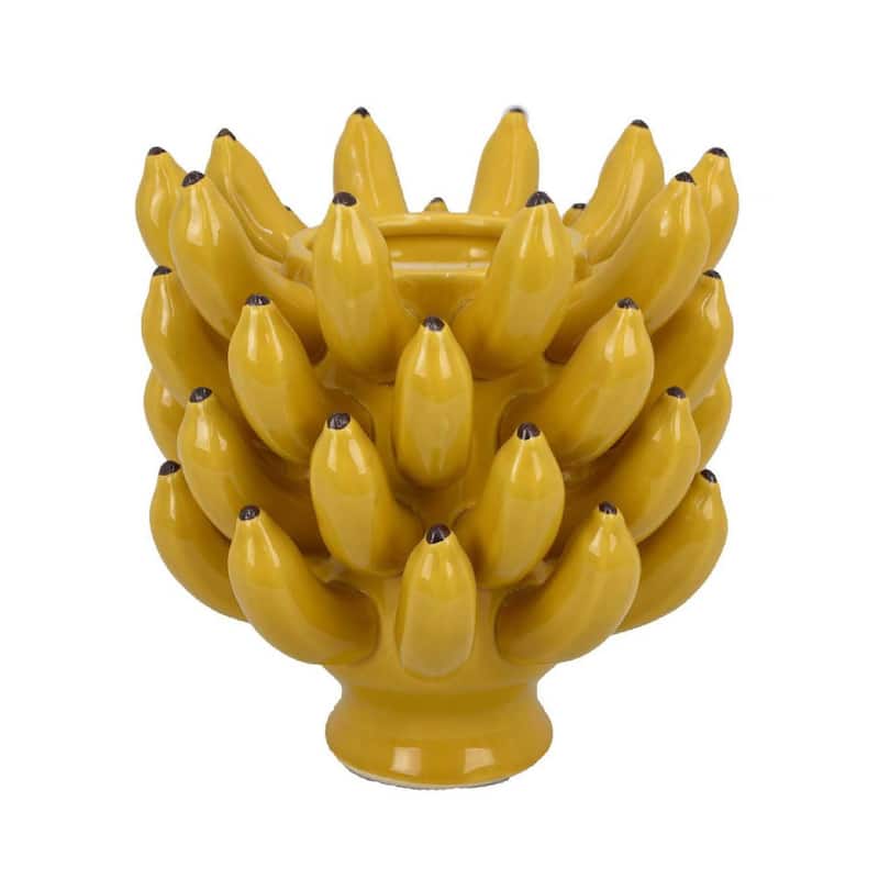 Joseph Accent Vase with Tiered Banana Accents, Yellow Ceramic 11 Inch