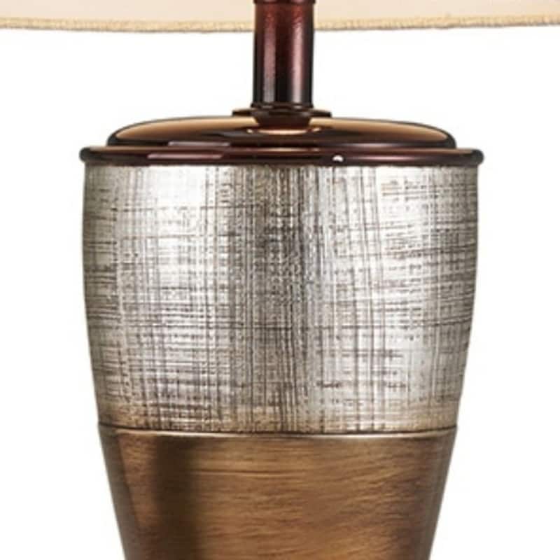 Exotic Brown and Gold Polyresin Urn Table Lamp with Linen Empire Shade 3 Way Switch - 17” x 17” x 30” (D x W x H)