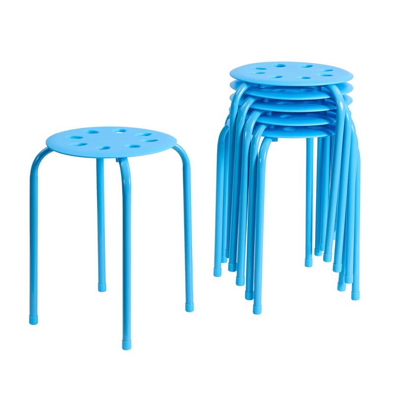 Javlergo 6-Pack Plastic Stackable Stools, Portable 8 Holes Metal Round Top Stools for Kitchen/Classrom - Set of 6 - Blue