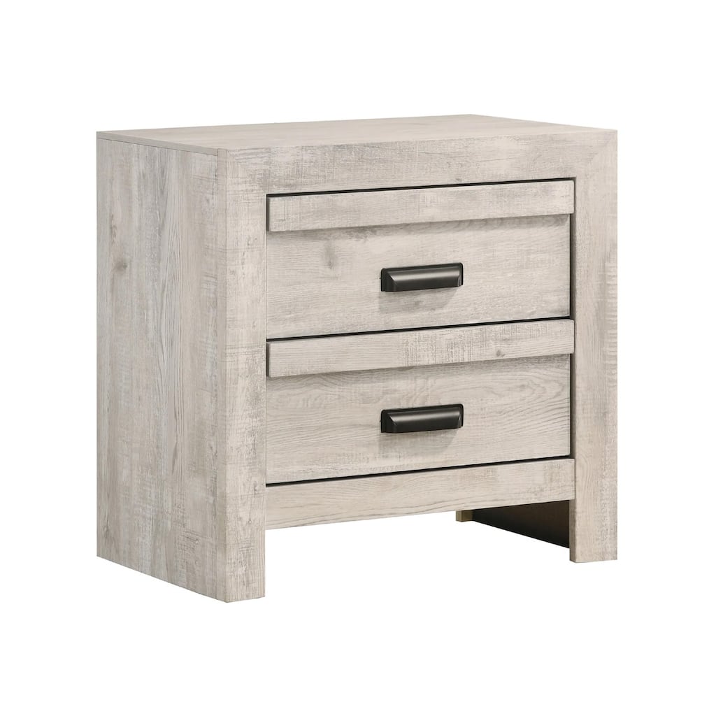 Velz Nightstand, 2 Drawers, Metal Finger Pull Handles, Weathered Beige