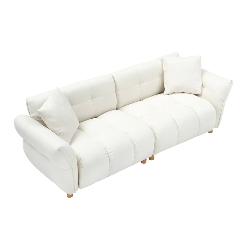 93.70 inches long, Teddy Sofa Fabric,with two matching pillows and three spacious and comfortable seats