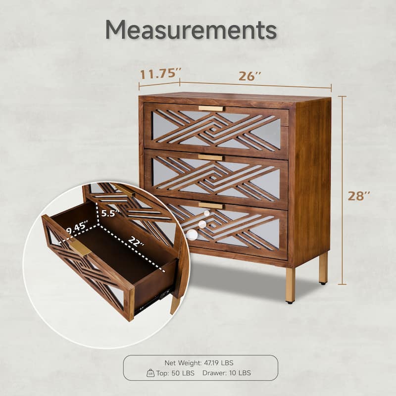 COZAYH 3-Drawer Mirror Fronts Accent Dresser