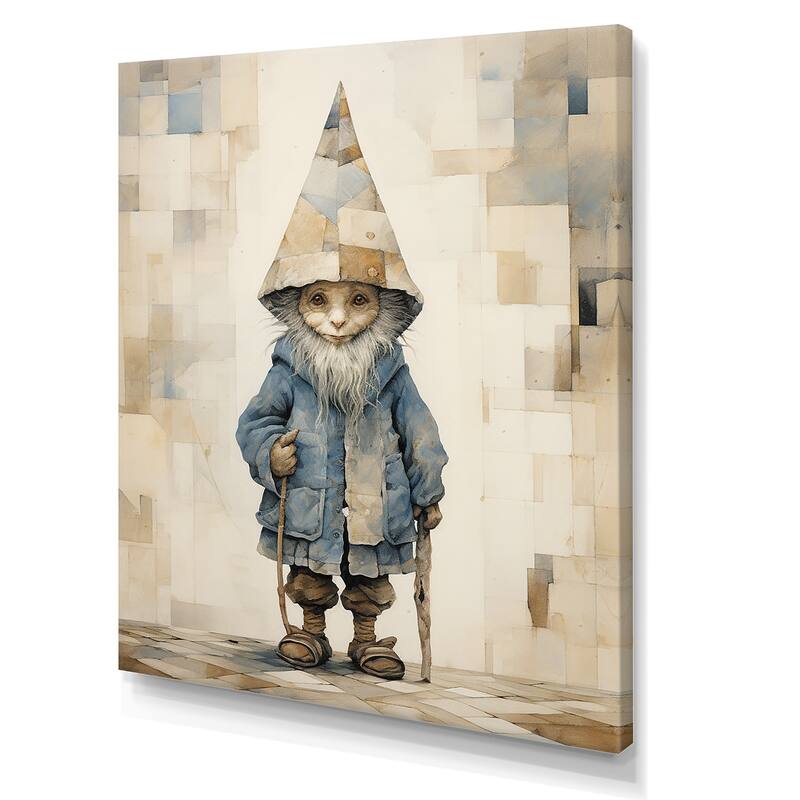Designart "Fantasy Beige And Blue Gnome Portrait" Gnome Wall Art
