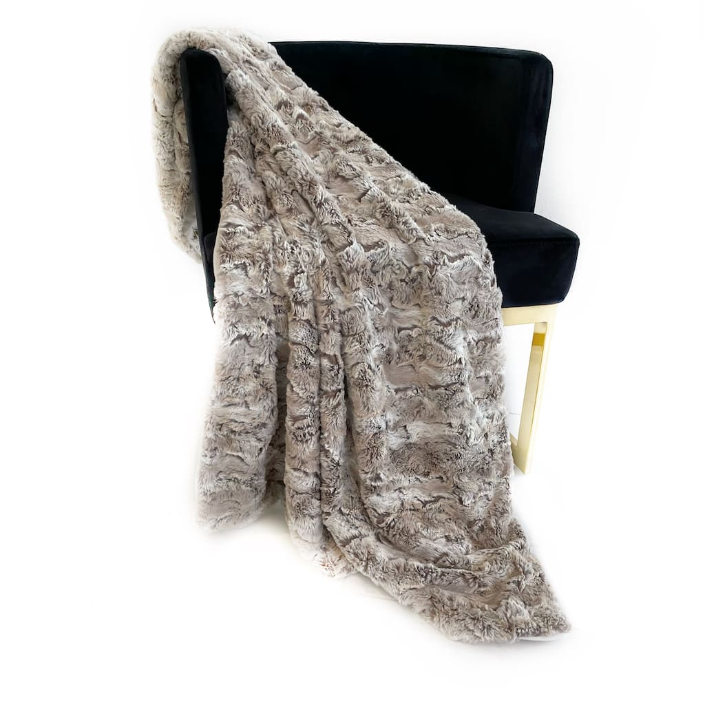 Plutus Light Brown Wild Rabbit Faux Fur Luxury Throw Blanket