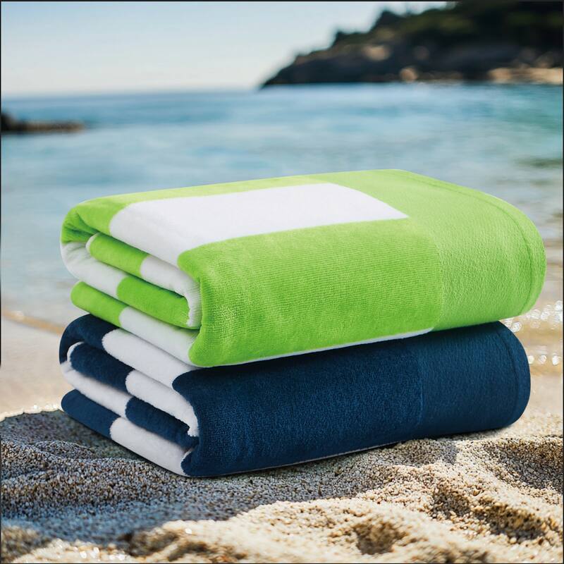 Oceanfront Resort Cabana Stripe 2 Pack Beach Towel - 36x72 - (1)Green/(1)Navy
