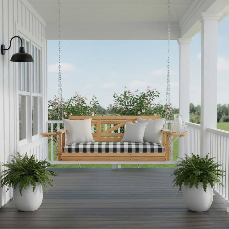 2 or 3-person Wood Porch Swing Heavy Duty with Foldable Tray