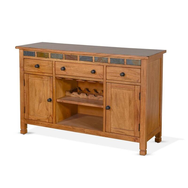 Tamara Buffet Server with Drawers, Cabinets, Beige Mahogany Mindi Wood