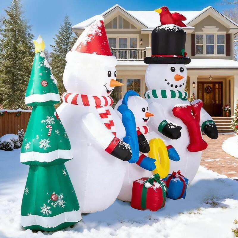 8FT Lighted Christmas Inflatable Decoration Snowman Family with JOY and Xmas Tree
