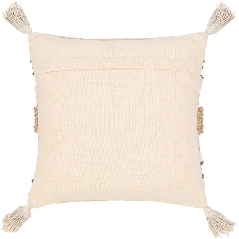 Goa Taupe Bohemian Tassel Wool Throw Pillow Cover (20" x 20")