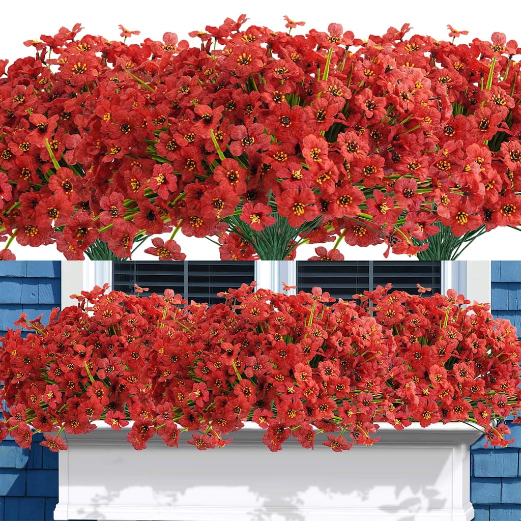 72PCS Artificial Flowers for Outdoors, UV Resistant Fake Flowers No Fade Faux Plastic Plants (Red)