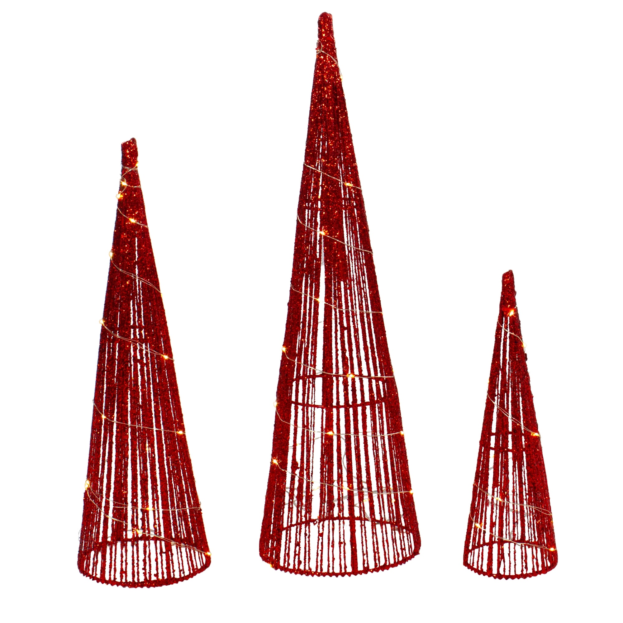 Set of 3 LED Lighted Glitter Cone Tree Outdoor Christmas Decorations 23.5"