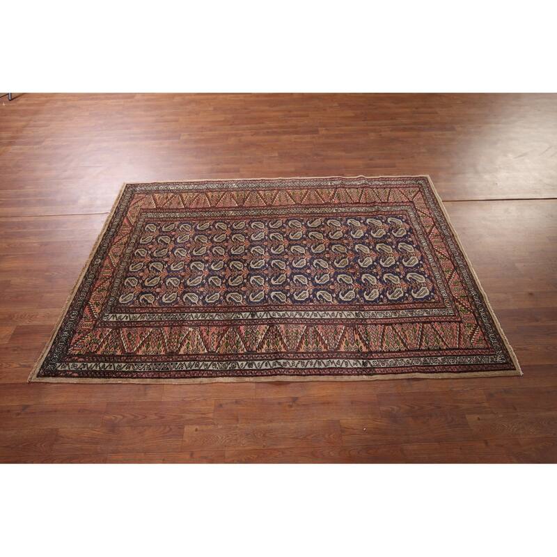 All-Over Bokhara Oriental Foyer Rug Handmade Wool Carpet - 4'1" x 6'2"