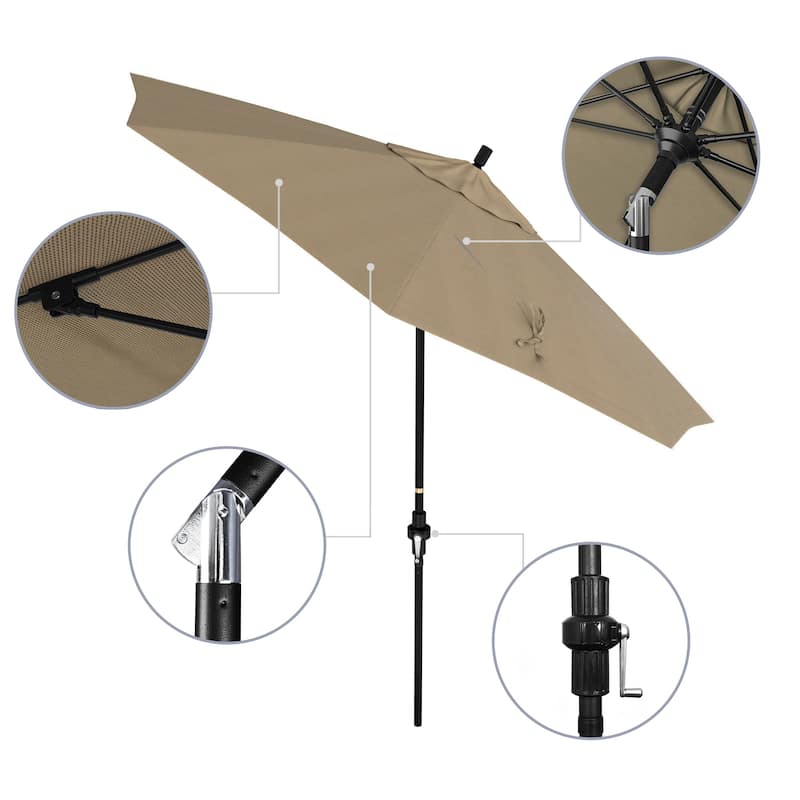 California Umbrella 9' Rd.Crank Lift, Collar Tilt, Aluminum Pole, Fiberglass Rib Patio Umbrella, Black Finish, Olefin Fabric