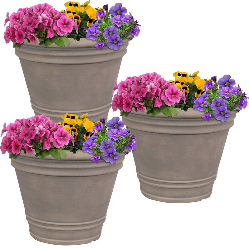 Sunnydaze Franklin Polyresin Outdoor Flowerpot Planter - Set of 3 - Beige