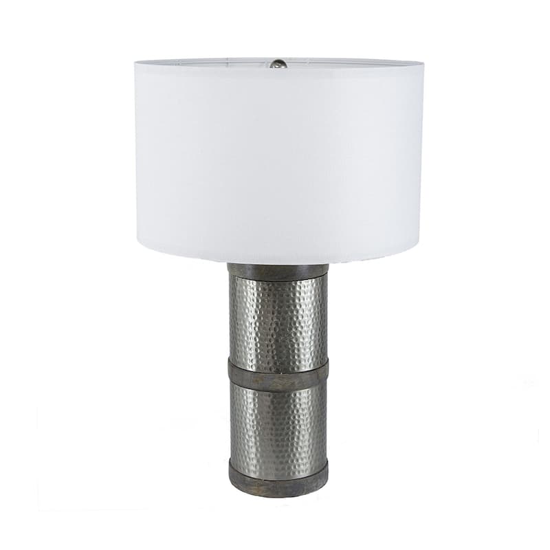 D16x24.4" Hammered Iron Table Lamp with Mango Wood(Lamp Shade Assembly Required)