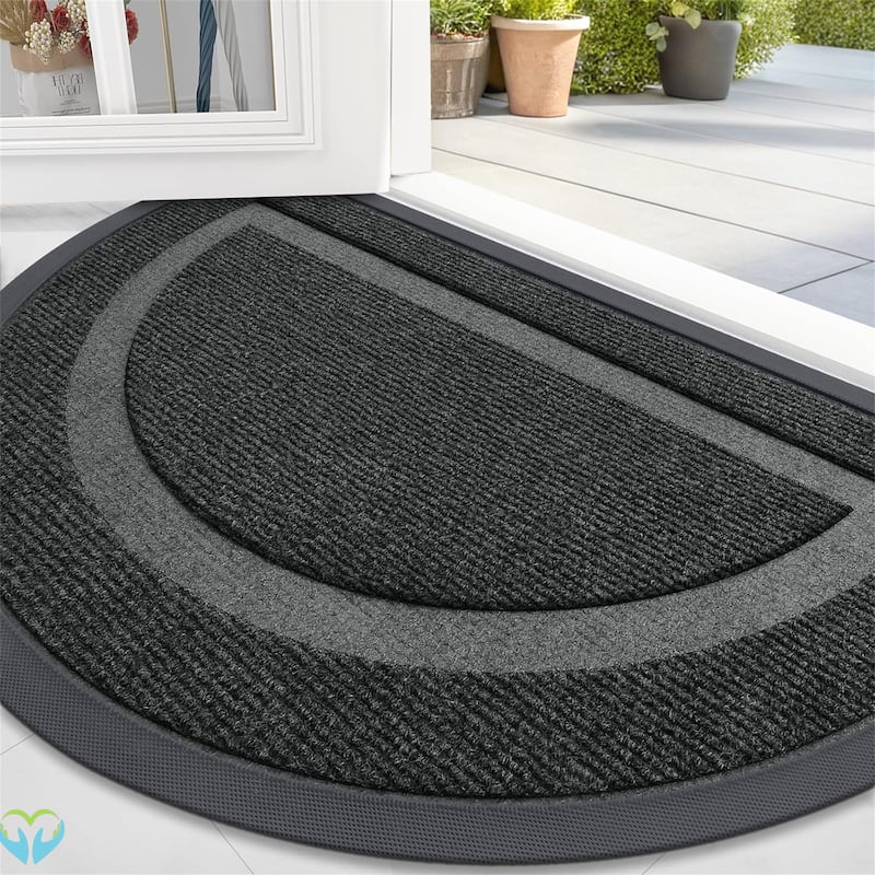 2 pack-Half Circle Door Mat Indoor Outdoor Entrance Welcome - black