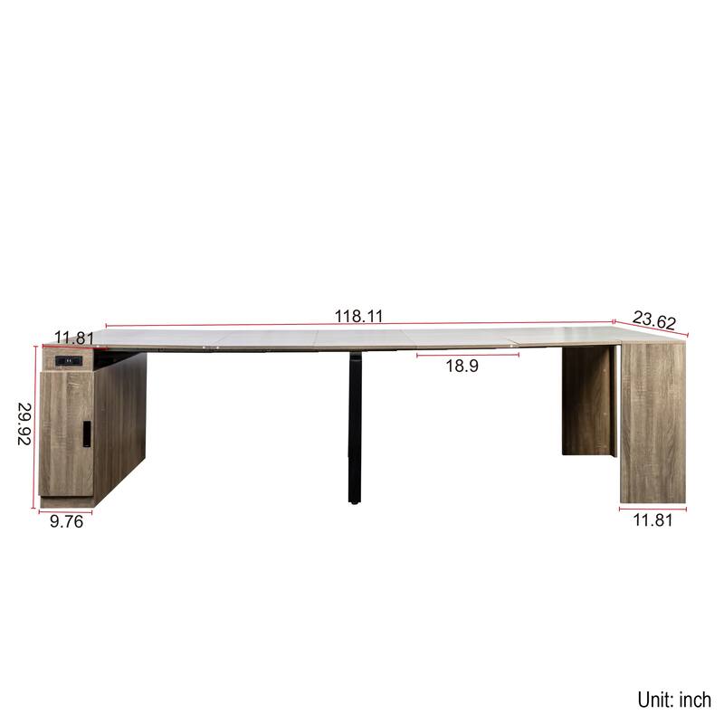 Modern Expandable Dining Table with Built-In Outlet‌ – Space-Saving Design with Storage for Events, Parties & Meetings