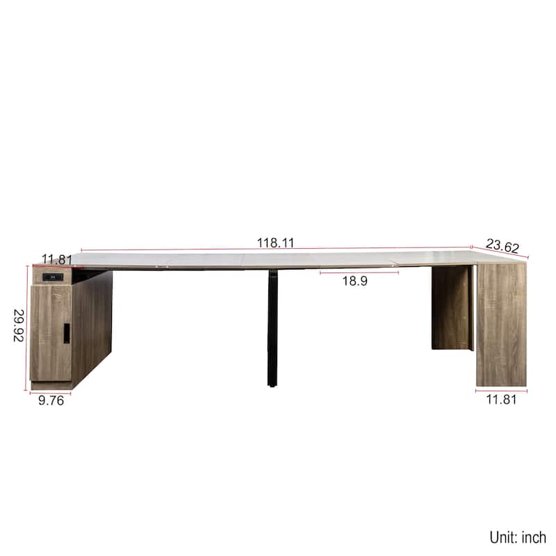 Modern Extendable Dining Table with Outlet, Expanding Table with Storage