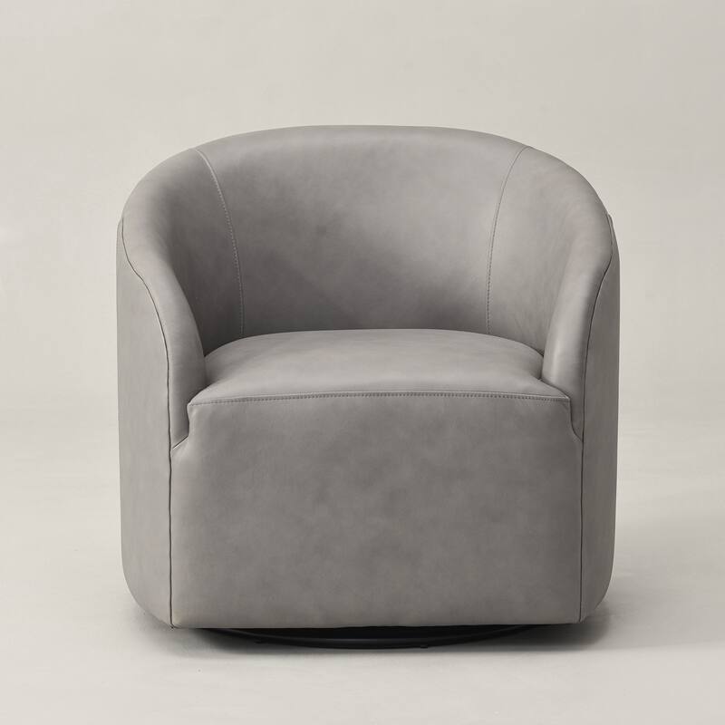 KINWELL 32"W Top Grain Genuine Leather Swivel Barrel Armchair