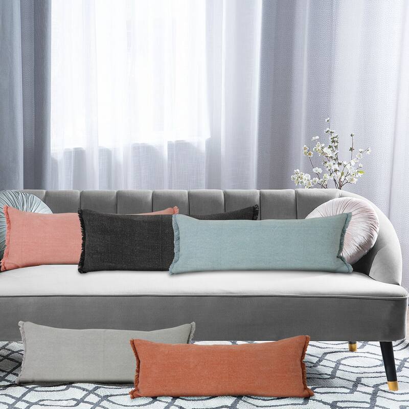 Sevita Light Blue Solid Stonewash Throw Pillow with Fringe