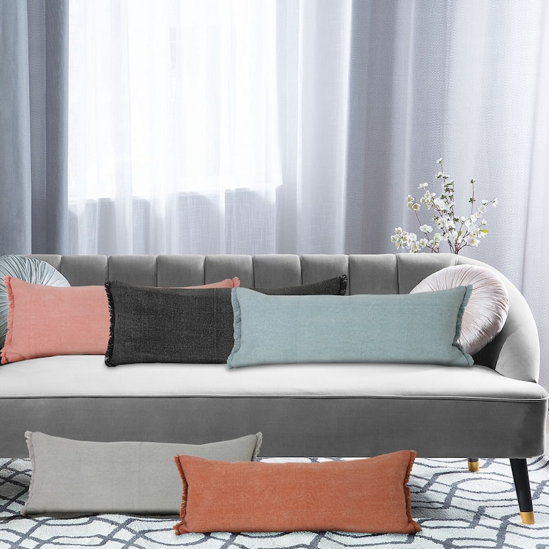 Sevita Light Gray Solid Stonewash Throw Pillow with Fringe