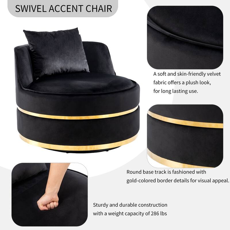 360 Degree Swivel Accent Chair Velvet Modern Upholstered Barrel Chair Over-Sized Soft Chair with Seat Cushion