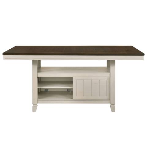 Rectangular Counter Height Table with Storage Base in Oak and Antique White