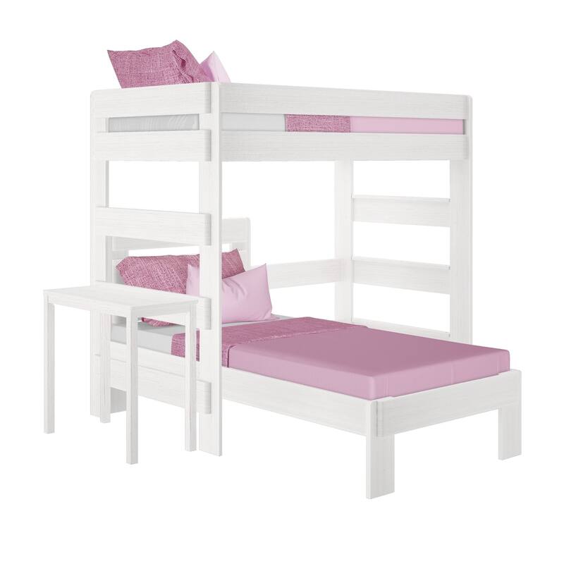 Max and Lily Farmhouse Twin over Twin L-Shaped Bunk Bed with Desk