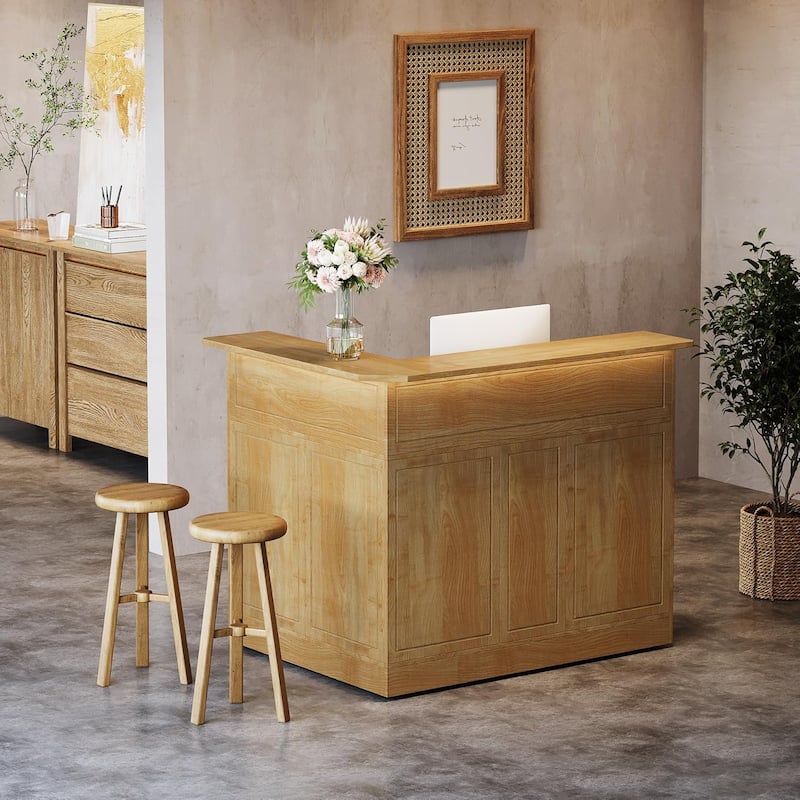 L Shaped Home Bar Cabinet Table with Stemware Racks