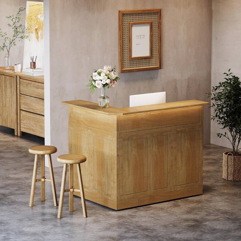 L-Shaped Home Bar Table with Stemware Racks for Home Pub