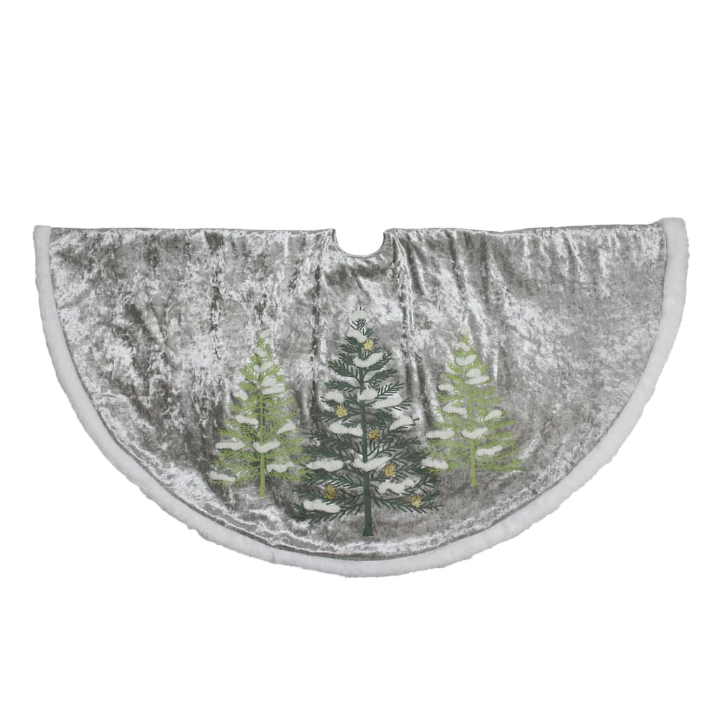 48" Gray and Green Traditional Trees Embossed Christmas Tree Skirt