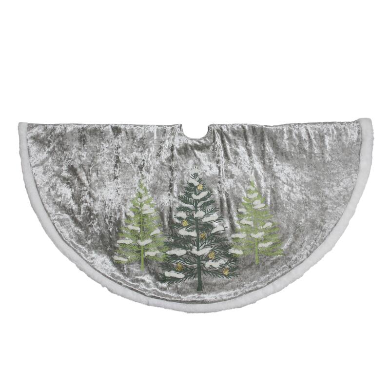 48" Gray and Green Traditional Trees Embossed Christmas Tree Skirt