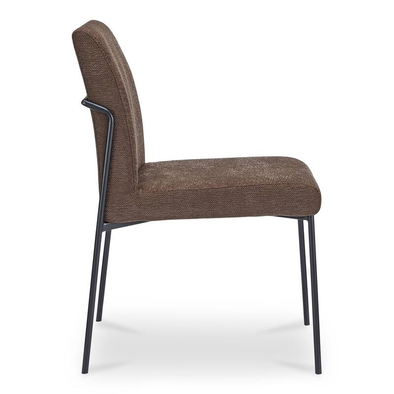NADAAL STUDIOS Soryn Dining Chair, Curved Metal Frame, Foam Cushioned Seat and Back, Dark Brown Upholstery - Set of 2